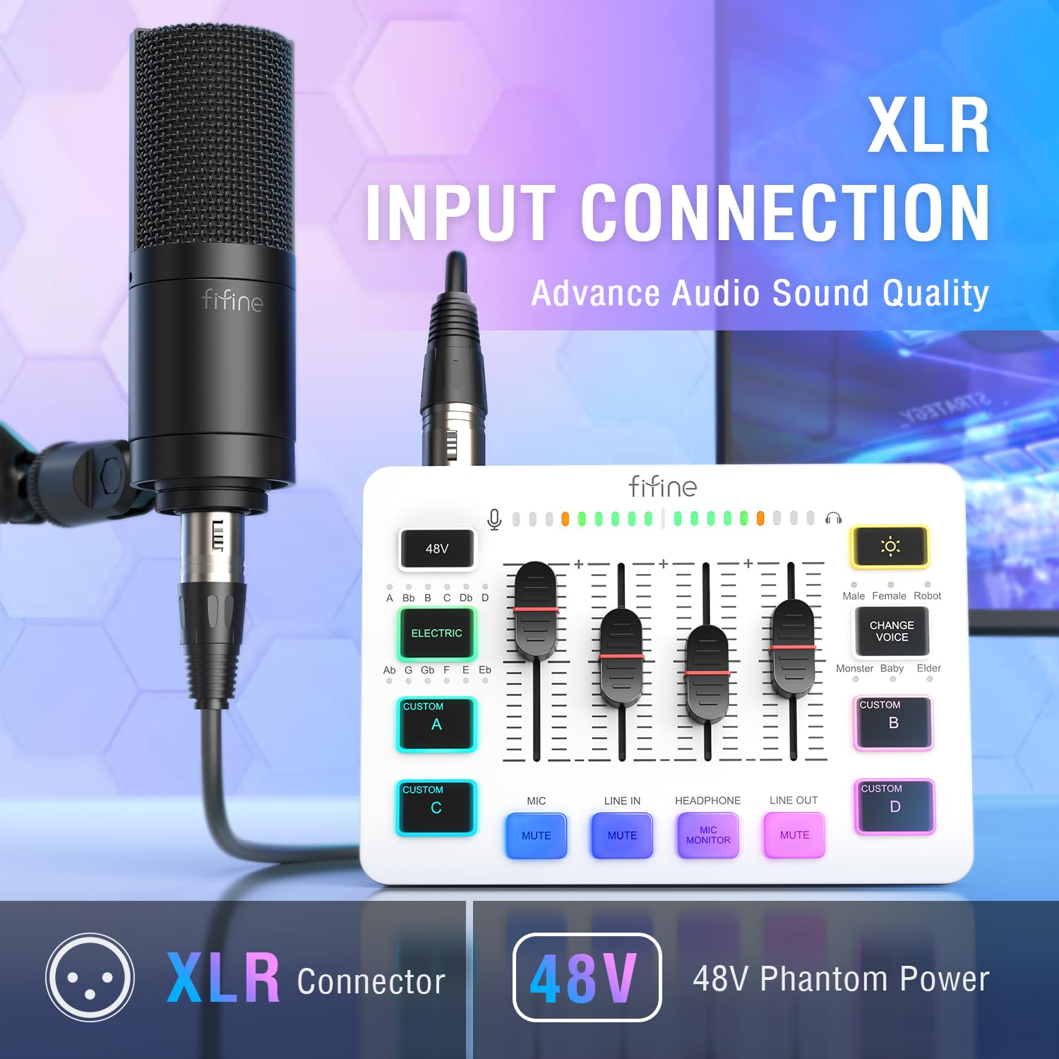 Mixer per DJ, Mixer USB con interfaccia Microfono a 4 canali/XLR/RGB, Mixer for Streaming di Podcast di Giochi AmpliGame SC3W(SC3W)