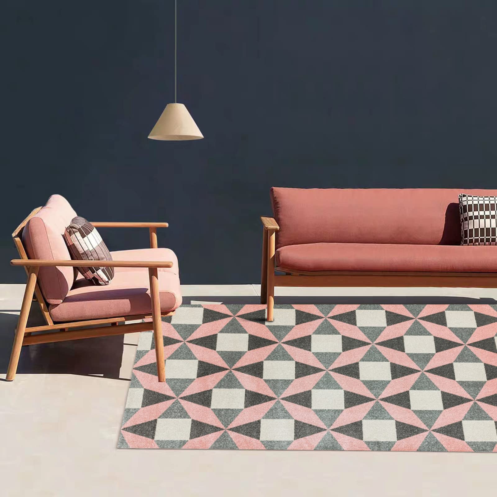 Tapis antidérapant pour cuisine et salon rose géométrique