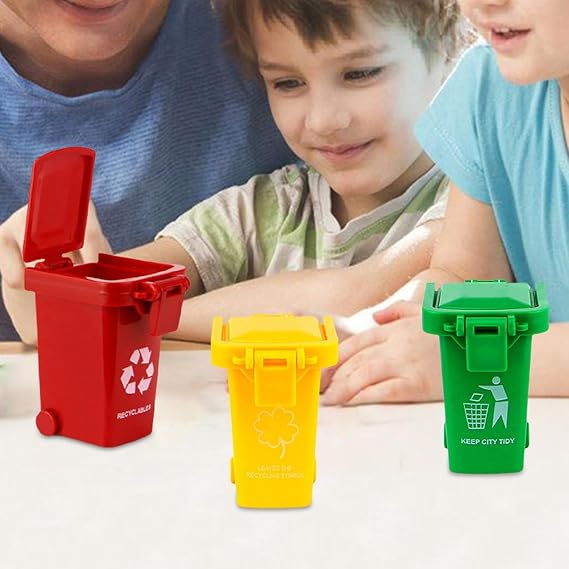 3Pcs Mini Trash Can Toy - Mini Trash Can Rubbish, Storage Bin With FlipLid, Push Vehicles GarbageCans, Garbage Sorting Game Toy, GarbageSorting GameToy, Garbage TruckToys, Wheelie Bin For Kids