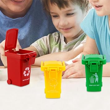 3Pcs Mini Trash Can Toy - Mini Trash Can Rubbish, Storage Bin With FlipLid, Push Vehicles GarbageCans, Garbage Sorting Game Toy, GarbageSorting GameToy, Garbage TruckToys, Wheelie Bin For Kids