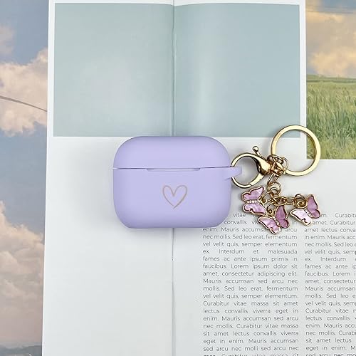 Miniatura 5 de AIIEKZ Funda compatible con AirPods Pro, funda de silicona suave con patrón de corazón dorado para AirPod Pro con bonito llavero de mariposa para