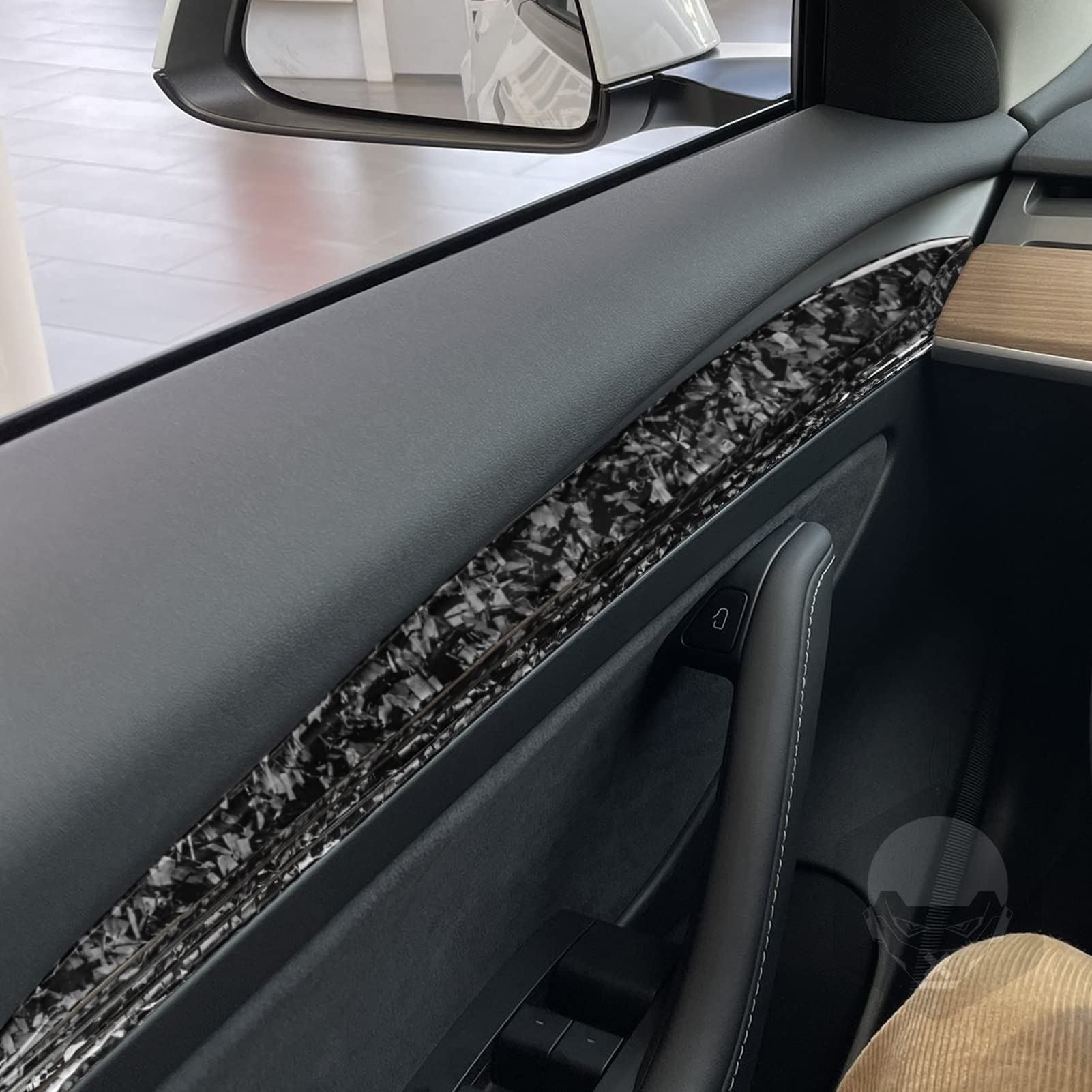 Kompatybilny z Tesla Model Y 2020+ Model 3 2017-2022 kuty panel wewnętrzny z włókna węglowego pasek dekoracyjny akcesoria do wnętrza samochodu naklejka (kolor: czarny)