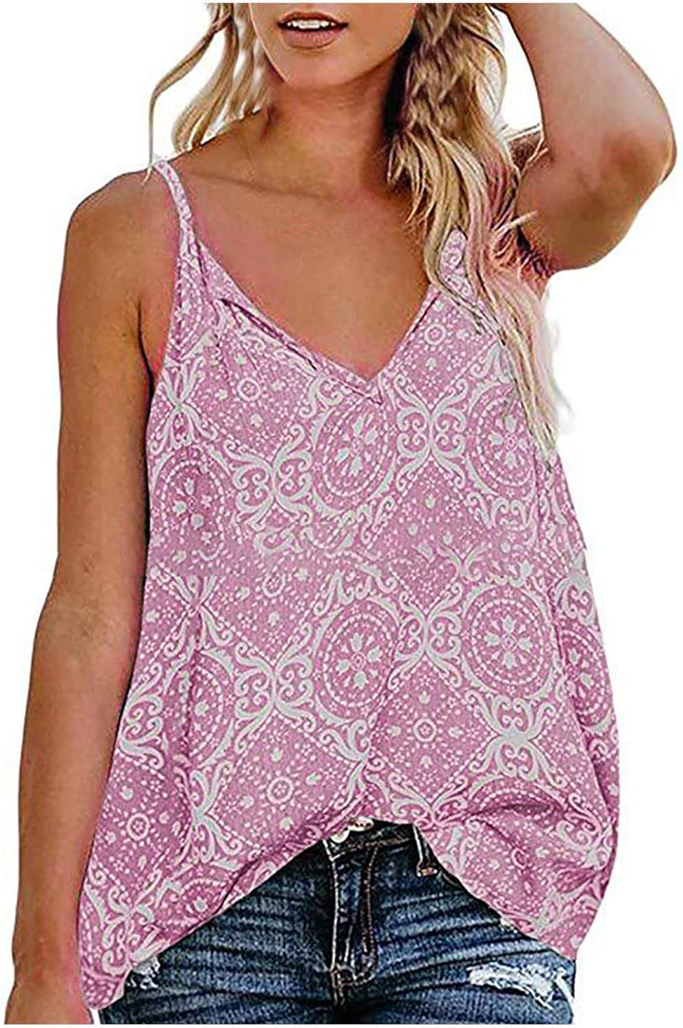 V Neck Cami Tops for Womens Sling Sleeveless Camisole Shirts Floral