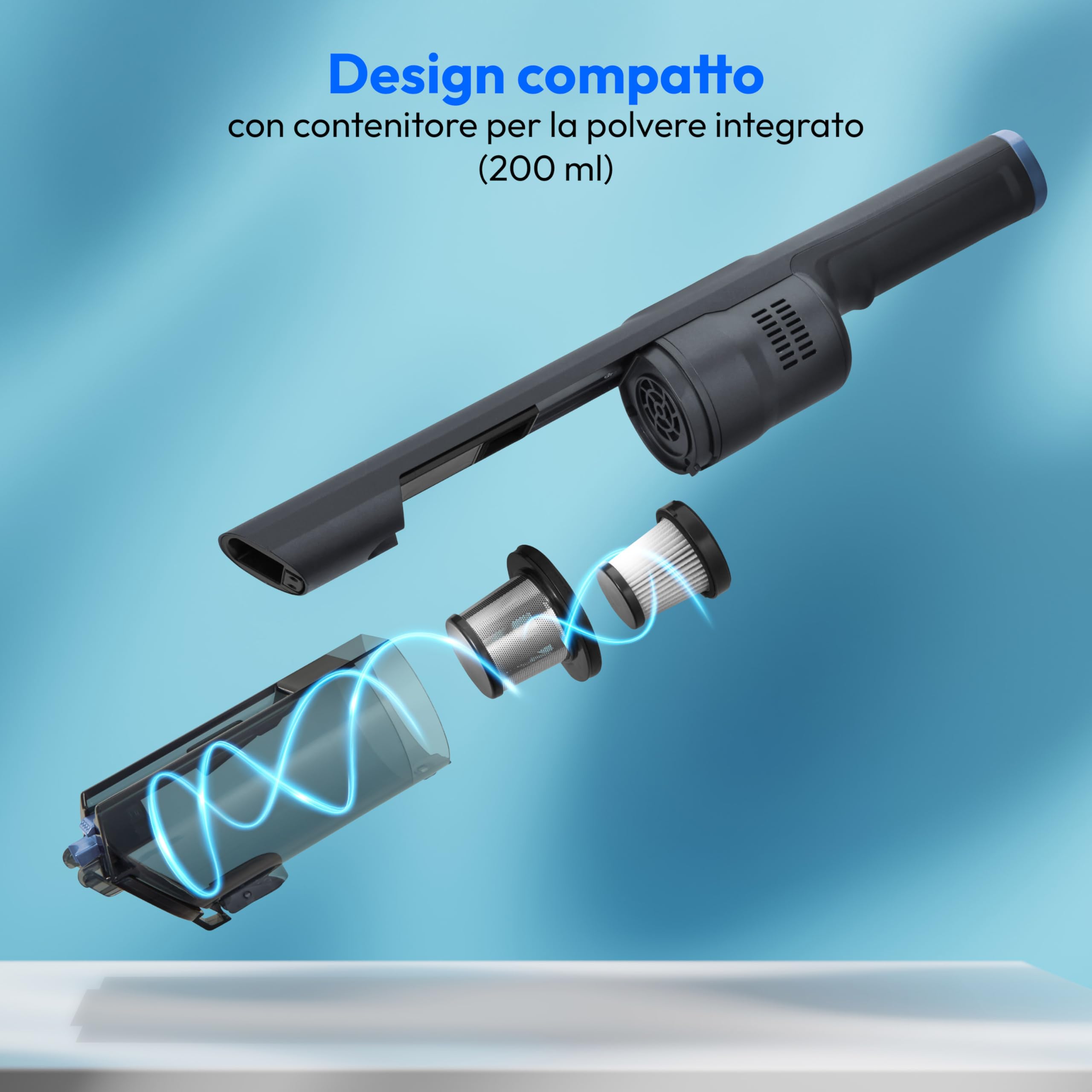 MEDION Aspirapolvere portatile (motore BLDC, filtro HEPA 13, filtraggio di polvere e allergeni, potenza aspirante 20 kPa, batteria, base di ricarica, senza fili, MD12057), grigio