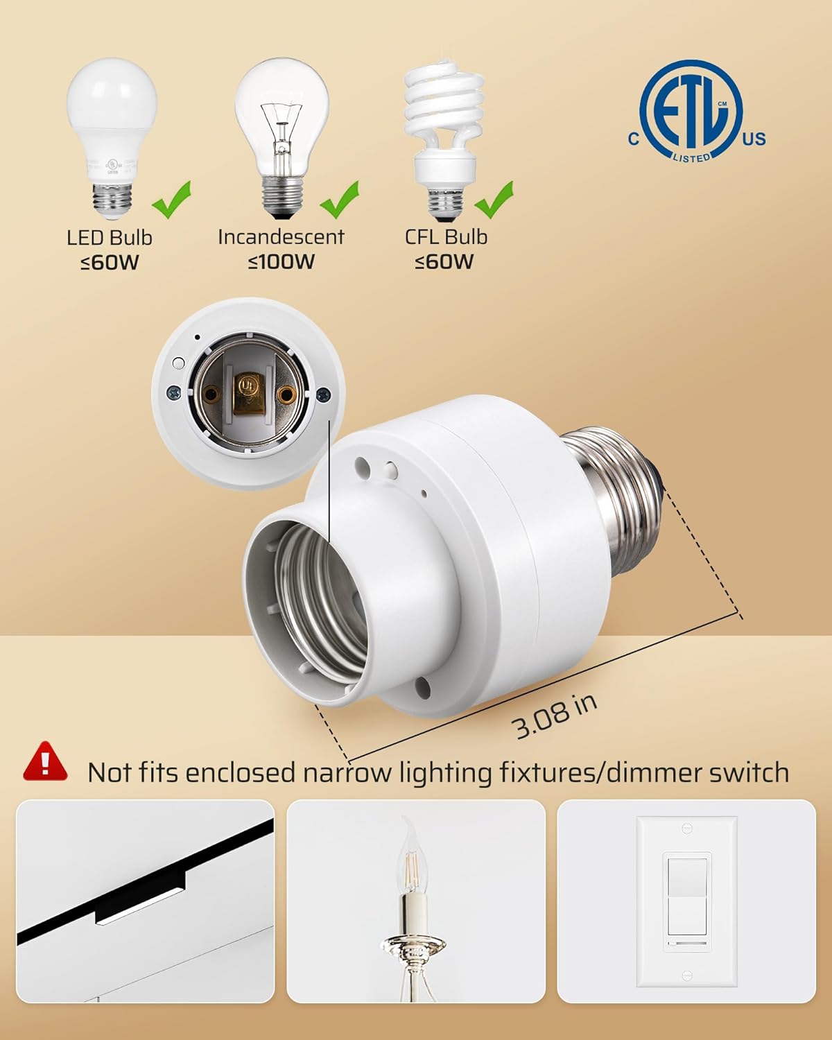 DEWENWILS Remote Control Light Socket, Wireless Light Switch for Pull Chain Light Lamp Fixtures, 100FT Range, No Wiring Needed, ETL Listed(2 Wall Mounted Switch+1 Socket, Shorter Version)