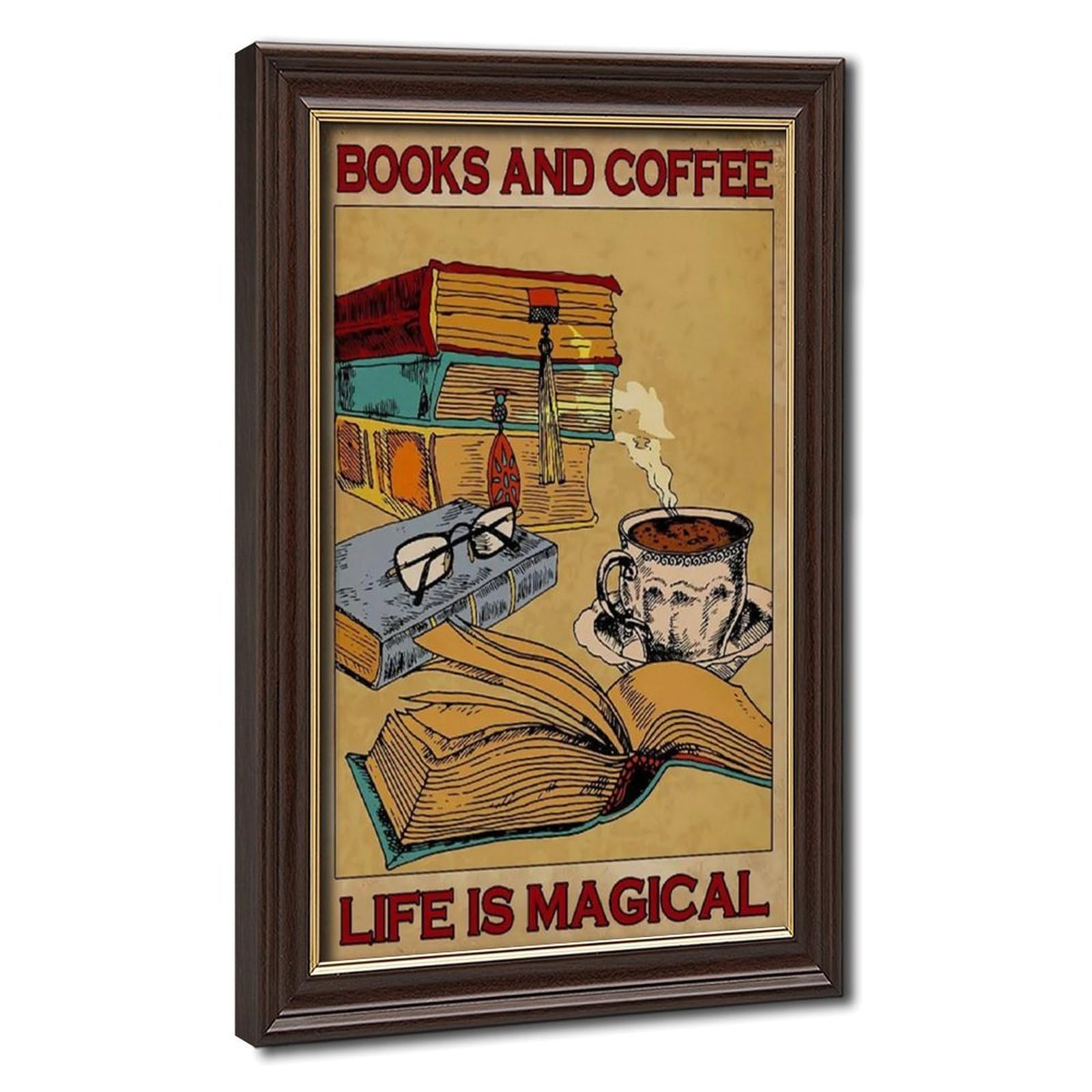 Bareronor Mokume Gane Frame-Style Books And Coffee Poster Canvas Poster For Dorm Room Decor Gift