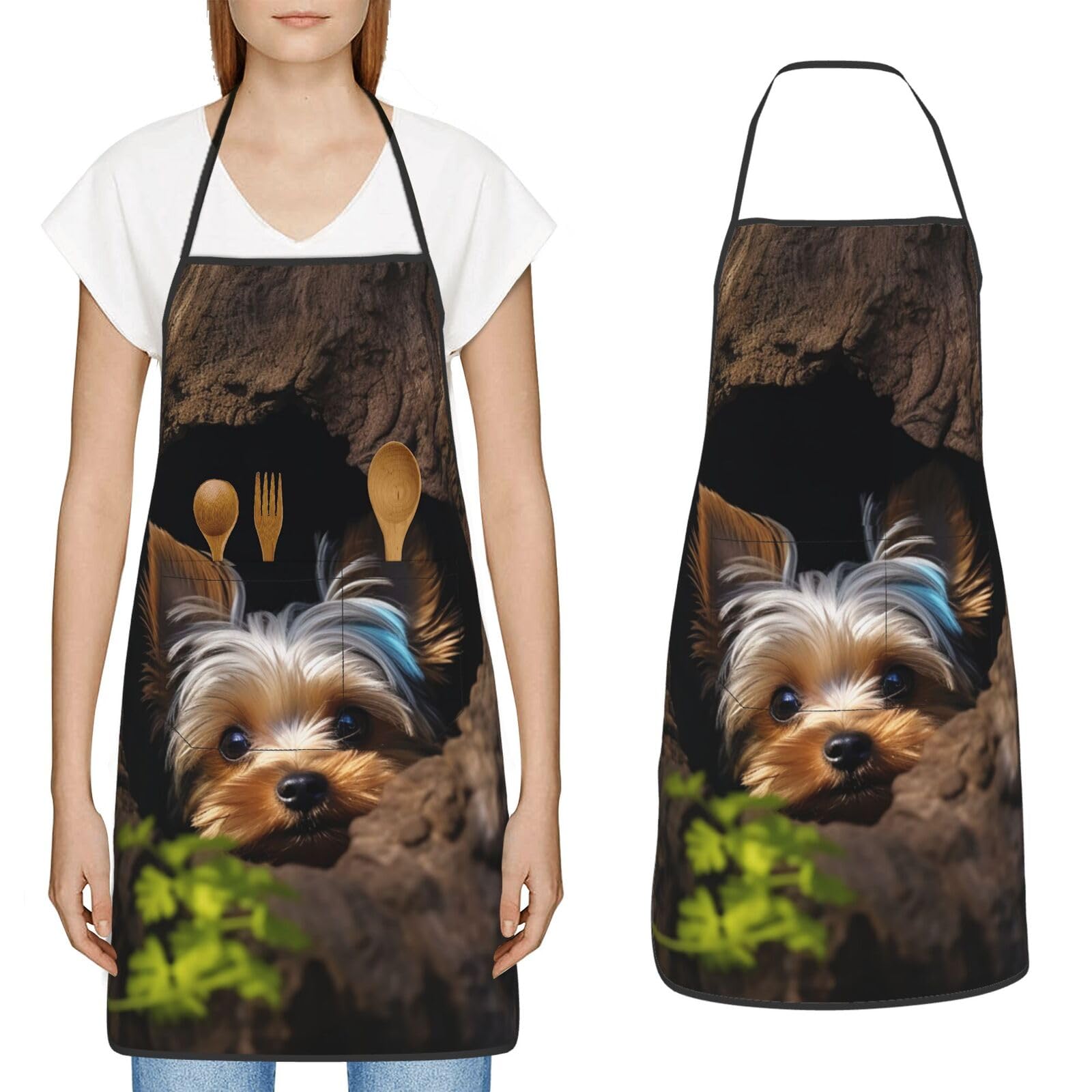 FZMVSGP Apron for Cooking Waterpoof Adjustable Aprons with 2 Pocket little Yorkshire terrier Bibs for Women Men Baking, Little Yorkshire Terrier, One size