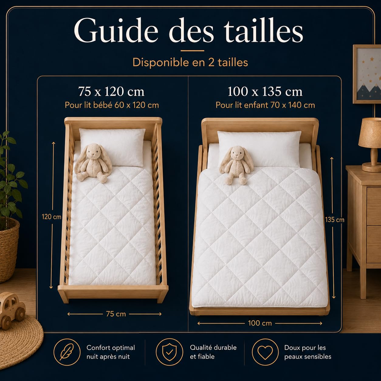 SOHYGGE – Couette Bébé 300gr/m2 – Enfant – 100x135 cm pour Lit Bebé 70x140 cm – Anti Acariens – 100% Microfibre Douce – Fabriquée en Europe – Certifié Oeko-TEX® – Couverture bébé pour Toutes Saisons