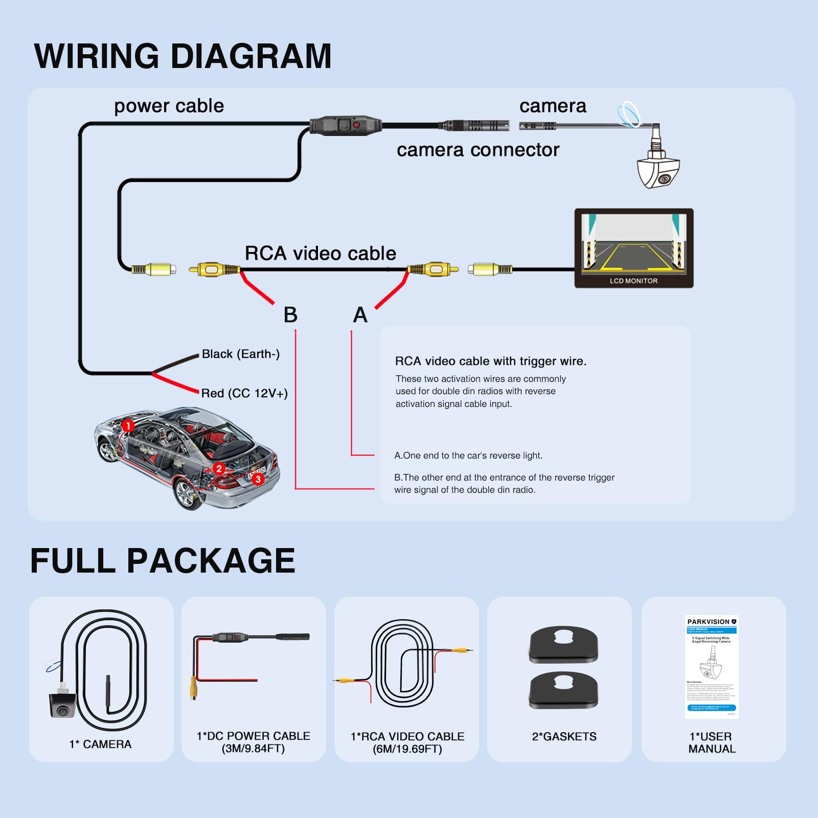 PARKVISION Caméra de recul pour voiture - Boîtier en métal robuste - 1080P HD - Caméra de recul grand angle 180° - Style OEM - Pour tous les types de véhicules avec 6 systèmes commutables