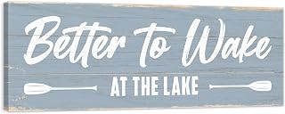 Awesometik Better To Wake At The Lake Canvas Sign, Rustic Lakehouse Wall Art For Living Room Bedroom Decor Ideal Gift for Any Space