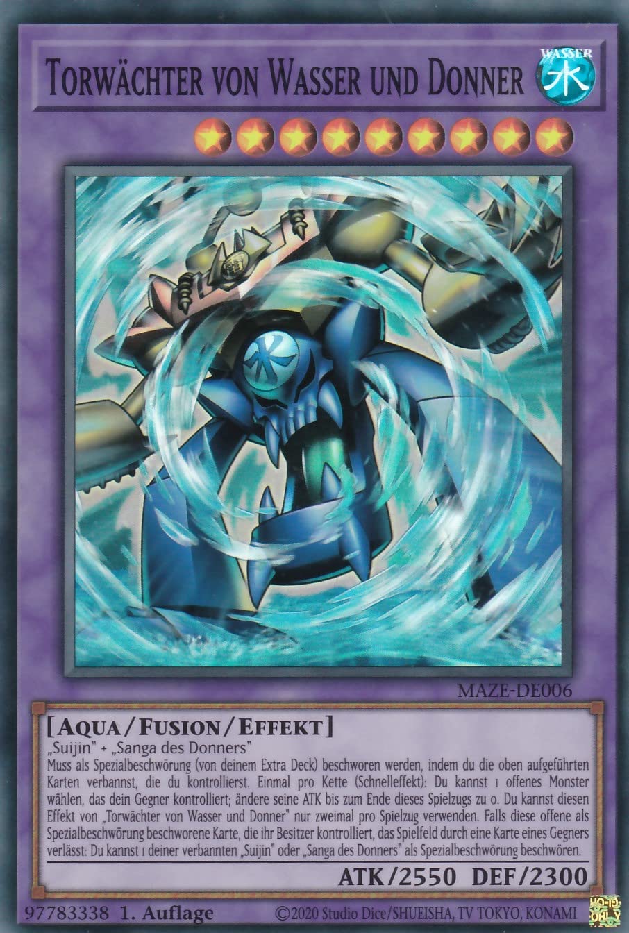 MAZE-DE006 - Torwächter von Wasser und Donner - Super Rare - 1. Auflage - Deutsch - Maze of Memories - mit LMS Trading Fieldcenter-Karte Yugioh