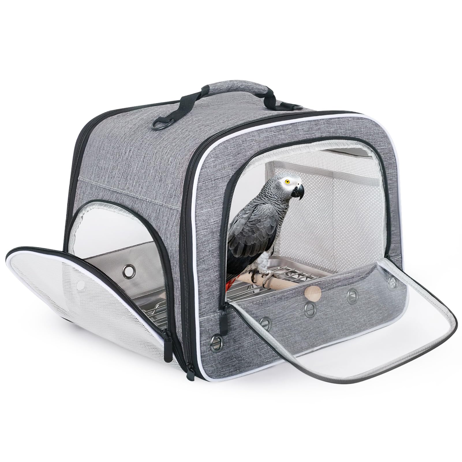 halinfer Bird Carry Carrier to Transport Large Size Parrot, Portable Bag with Metal Tray and Grid for Medium and Large Birds Like African Grey, Long Tail Cockatiel and Parrot