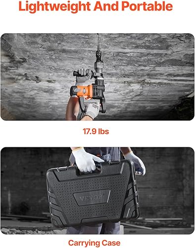 Miniatura 3 de VEVOR Martillo de demolición Jack Hammer, MAX 1400W Martillo eléctrico de alta resistencia, rompedor de concreto 2900 BPM 2 piezas de cinceles para