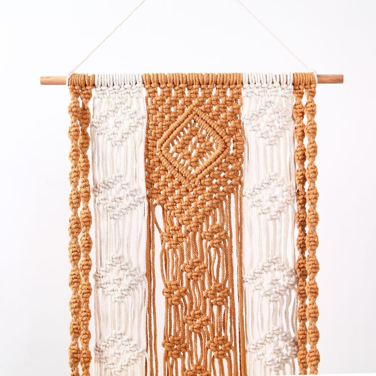 Homxi Tapiz de Macrame para Colgar 44x70cm,Tapiz Macrame con Estante Madera con Borlas Tejidas Tapiz Tejido Pared Marrón
