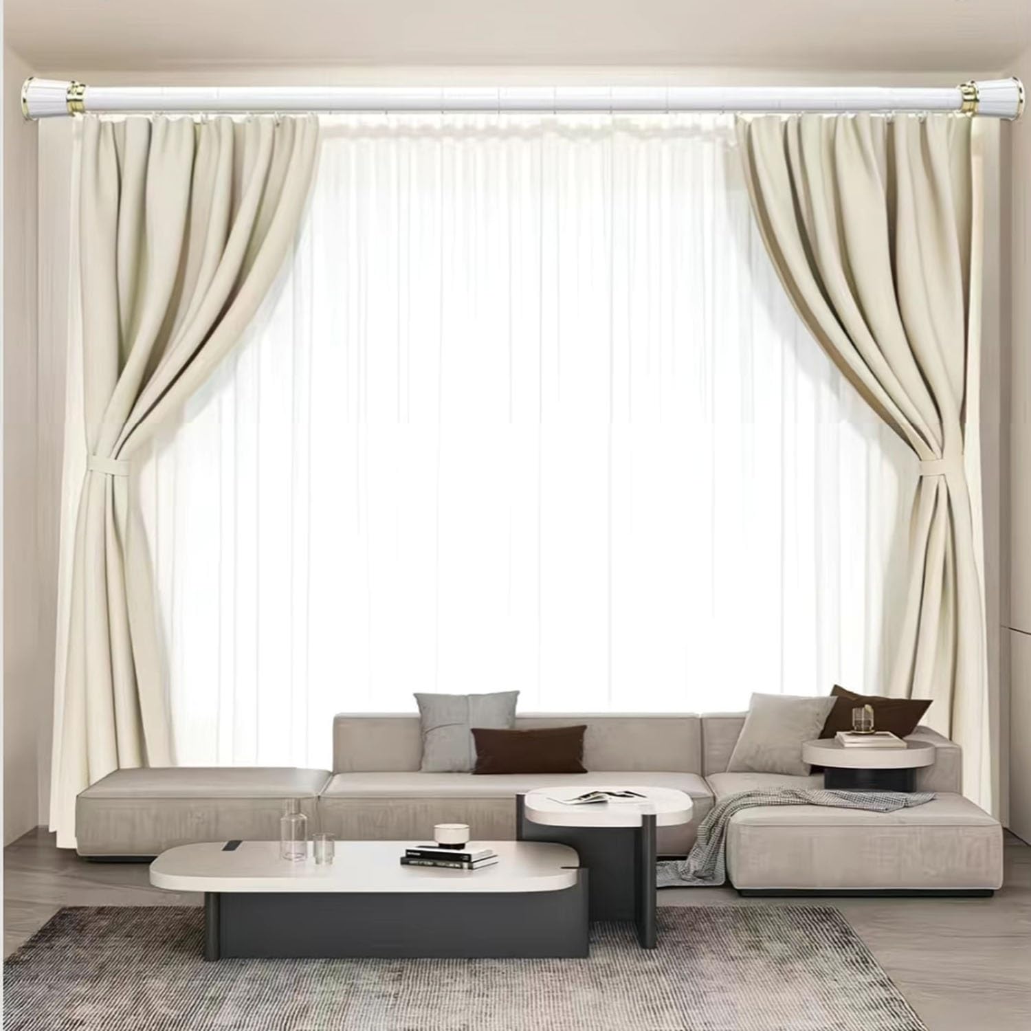 Tringle Extensible de 40 à 500 cm Tringle De Douche Robustes Sans Perçage à rideau Télescopique séparateur de pièce pour Fenêtre de Maison, Chambre, Salle de bain, Balcon(White,4.1m-5.0m)