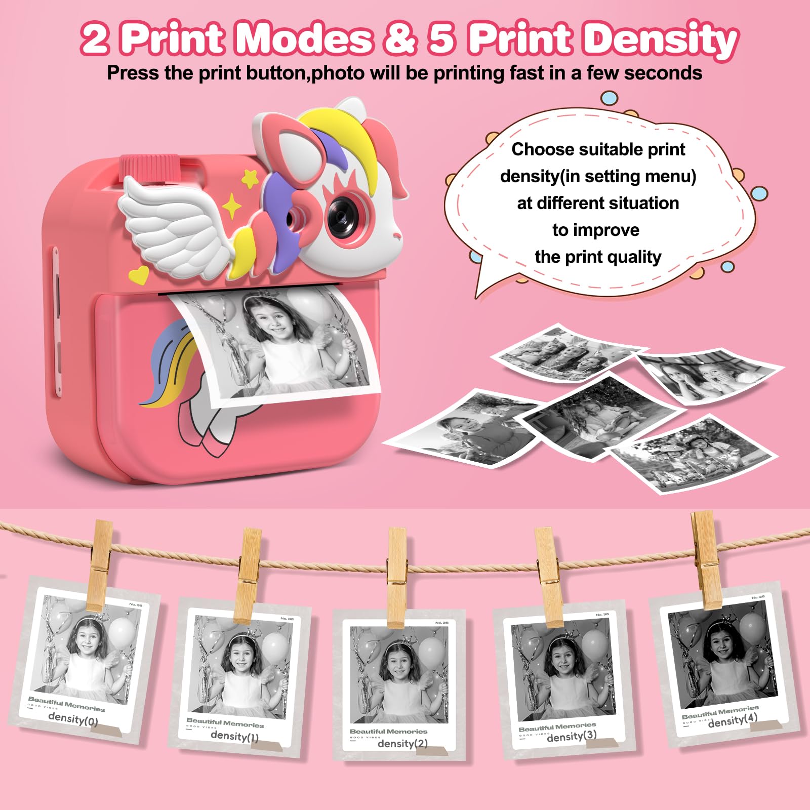 Macchina Fotografica Bambini Istantanea,Hangrui 12MP/1080P HD Fotocamera Bambini con Carta da Stampa e 32G,Fotocamera Digitale Stampa Istantanea, Regalo per Bambini dai 3-12 Anni-Rosa