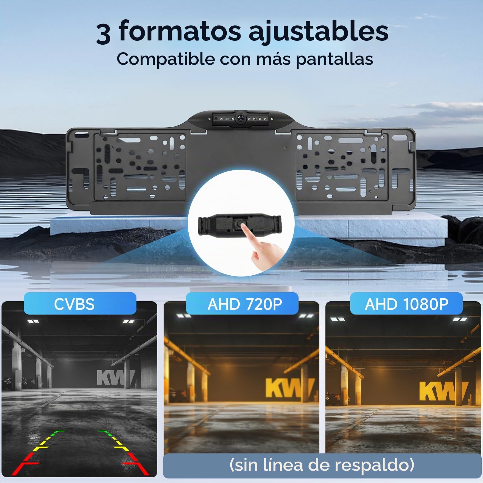 Hodozzy 1080P Placa de Matrícula con Cámara, Soporte de Matrícula para Coche Oporte de Matrícula con 150 ° Cámara Marcha Atrás Visión Nocturna Impermeable IP67 Amplio Ángulo de Visión Ajustable Cámara