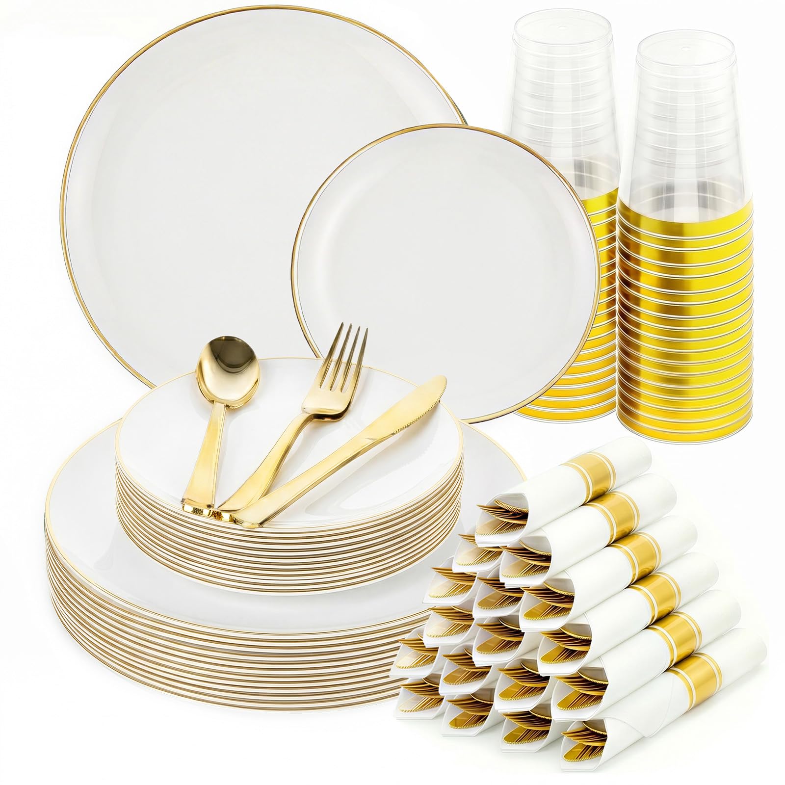 Black Gold Dinnerware Set - 25 Guest Party Plates -14