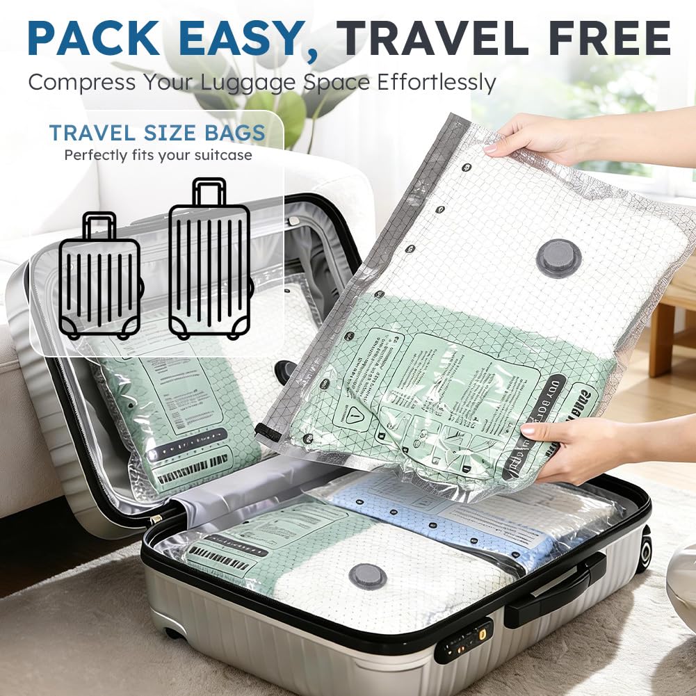 Aolso Bolsas de Vacío Ropa con Bomba de Vacío Eléctrica Inalámbrica, 9 Bolsas de Envasado Vacío Reutilizables (3x 40x50cm, 3x 40x60cm, 3x 50x60cm), para Almacenamiento Temporada y Artículos Viaje — view 6
