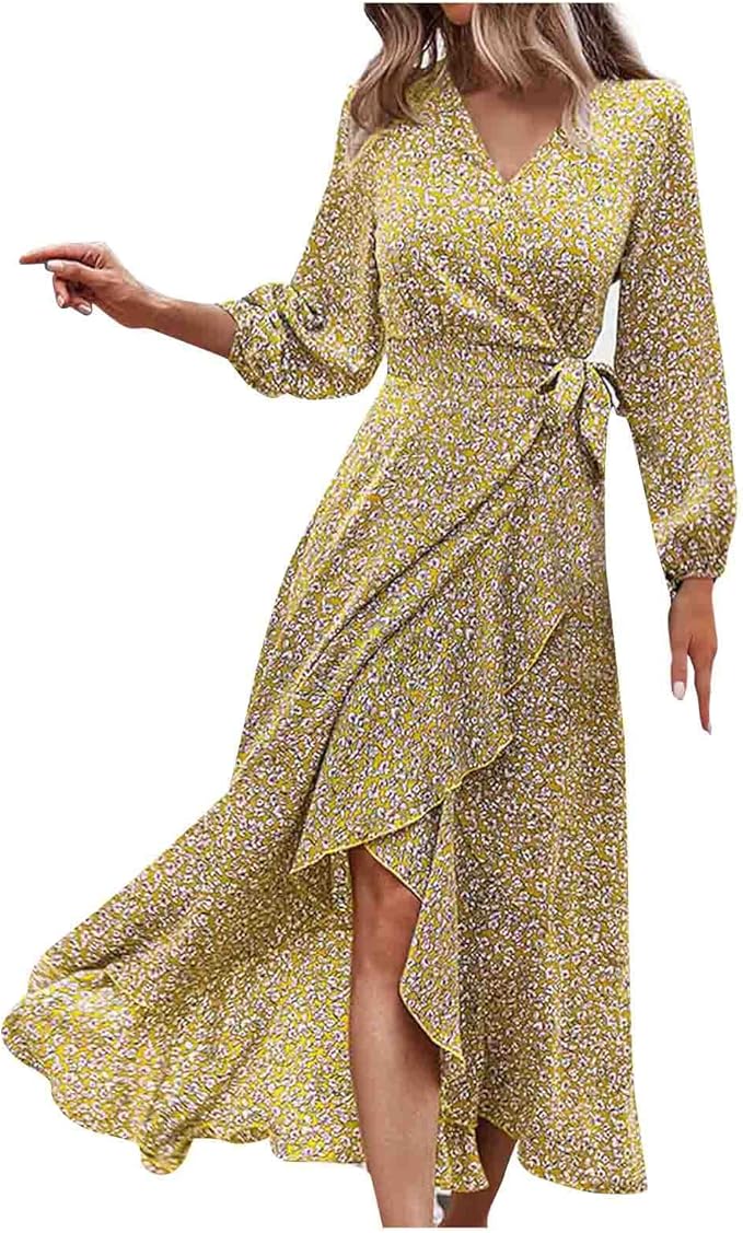 with Belt Evening Dress for Women VNeck Tunic Floral Summer Evening Dresses Date Night