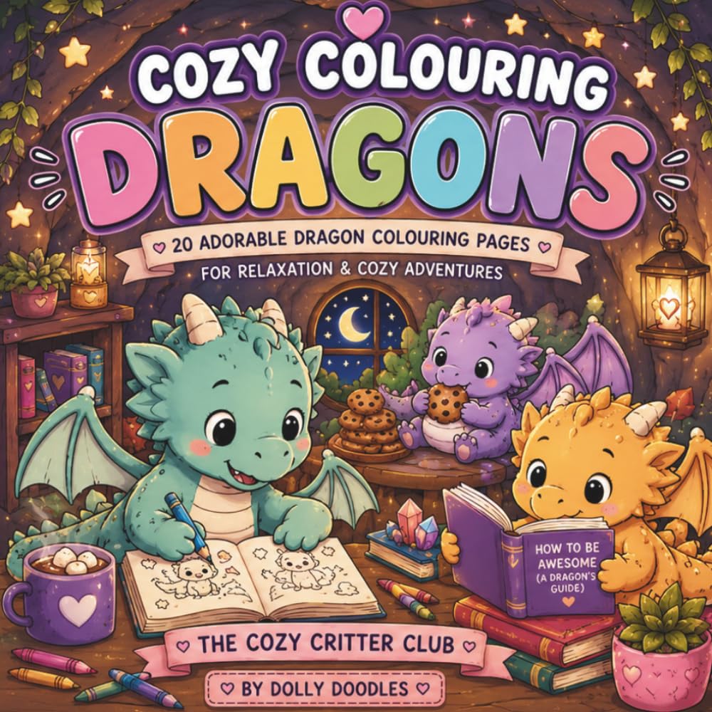 Cozy Colouring Dragons 20 Adorable Dragon Colouring Pages for Relaxation, Stress Relief & Cozy Fantasy Lovers (The Cozy Critter Club)