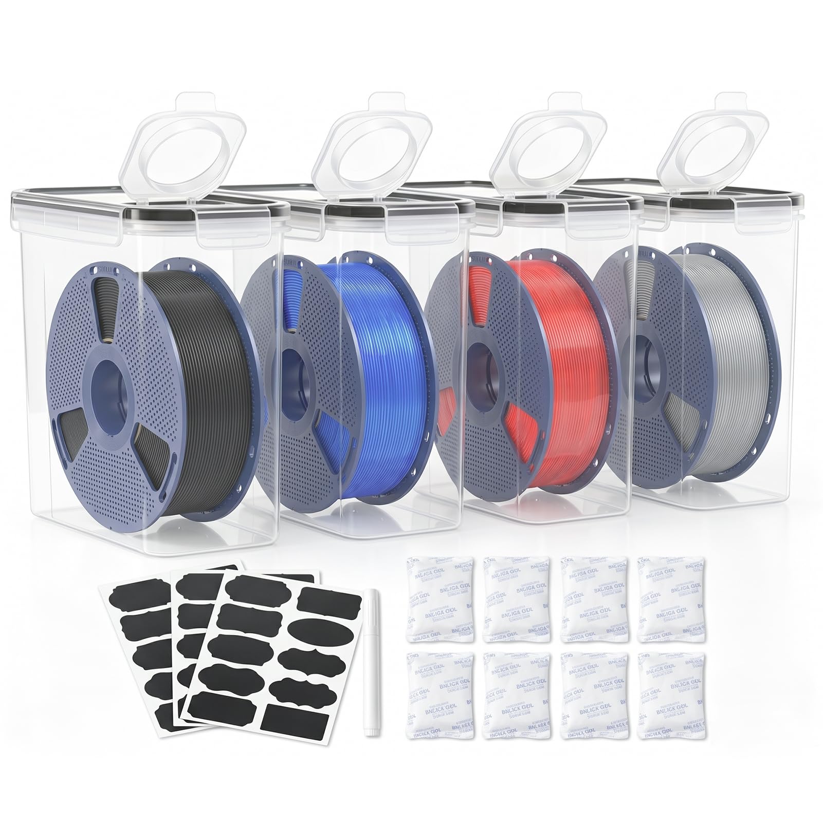 Filament Aufbewahrungsbox 4er Pack - Luftdichte Dry Box für 3D Druck Filament mit wiederverwendbarem Silikagel