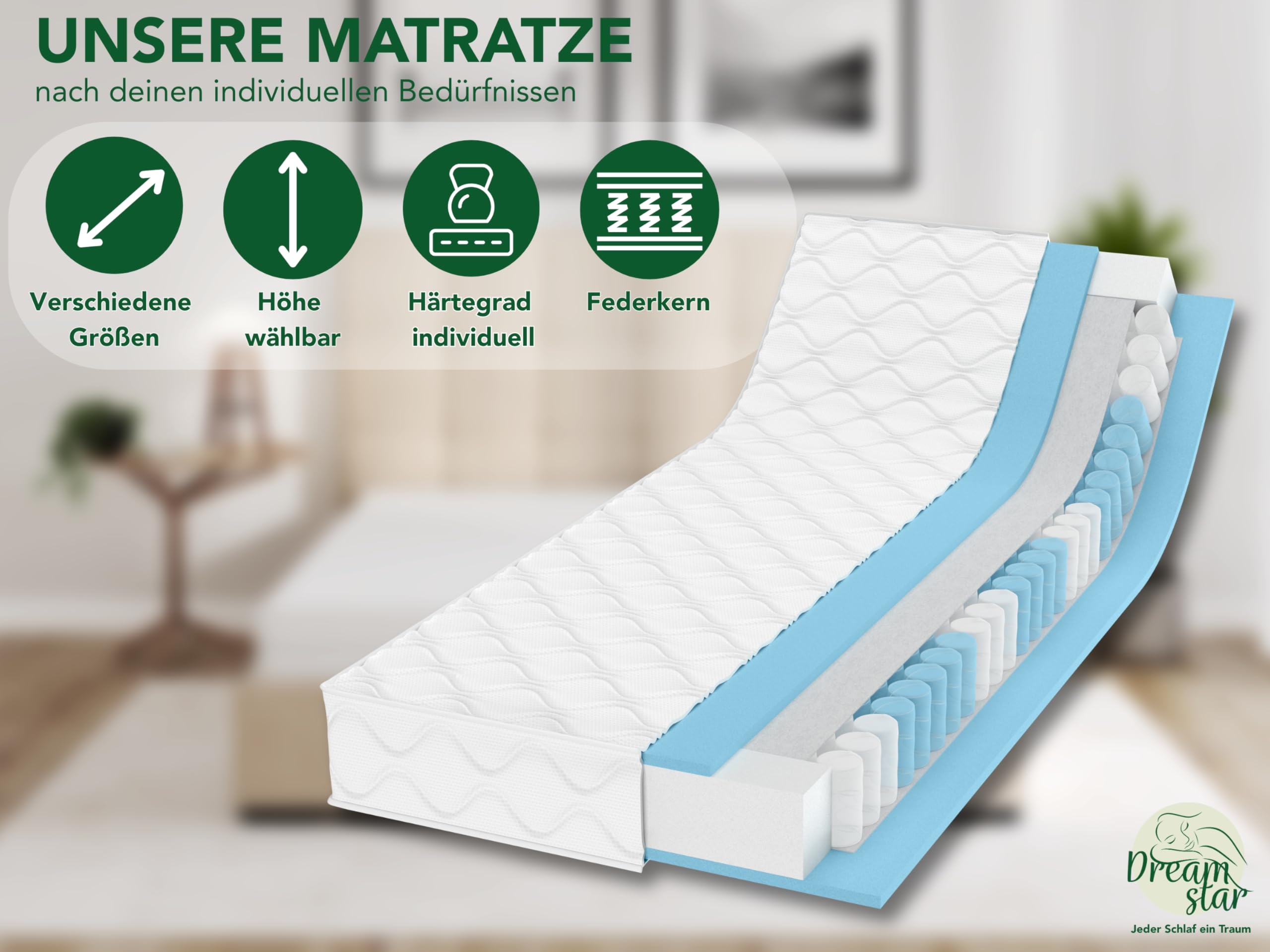 DREAMSTAR Ergo Flex Duo Taschenfederkernmatratze 100x200cm | Ergonomische 7-Zonen Matratze | Öko-TEX® | H2 (0-80kg) & H3 (80-100kg) | Hypoallergen & Antibakteriell | 17 cm hoch 100 x 200 cm
