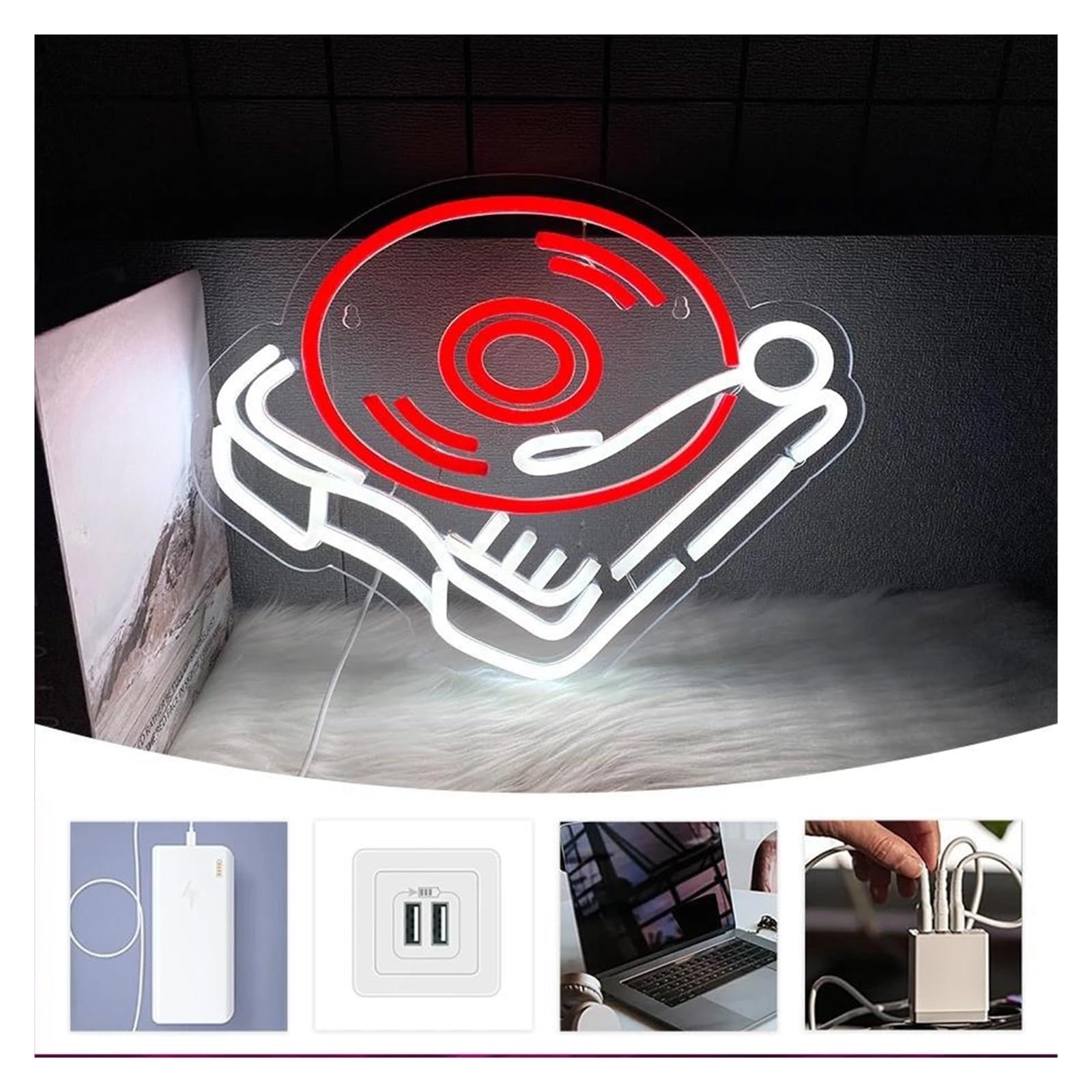 cartelli al neon personalizzati Lampada Al Neon Di Dischi In Vinile Insegna Rossa USB Insegna Aziendale Di Studio Musicale Decorazione Artistica Del Negozio Di Registrazione 35cmx27.8cm