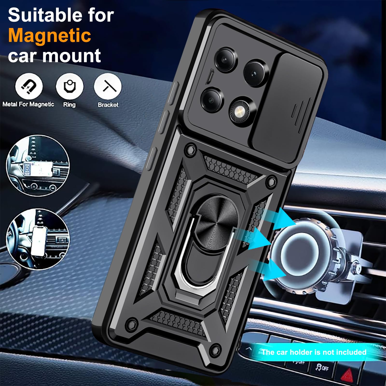Cover Con Anello Per Xiaomi Redmi Note 13 Pro 5G – Custodia Antiurto Con Protezione Fotocamera E Staffa Girevole 360°