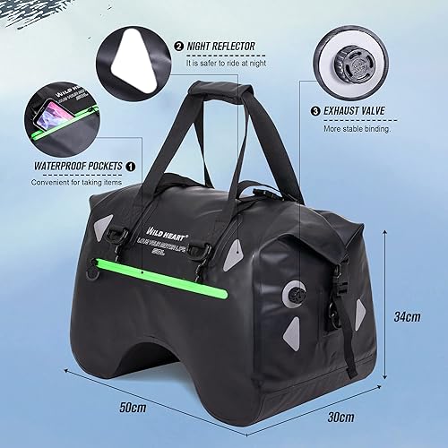 Miniatura 5 de WILD HEART Bolsa trasera impermeable para motocicleta en forma de U de 50 L, duradera, almacenamiento impermeable para motocicletas, fácil de