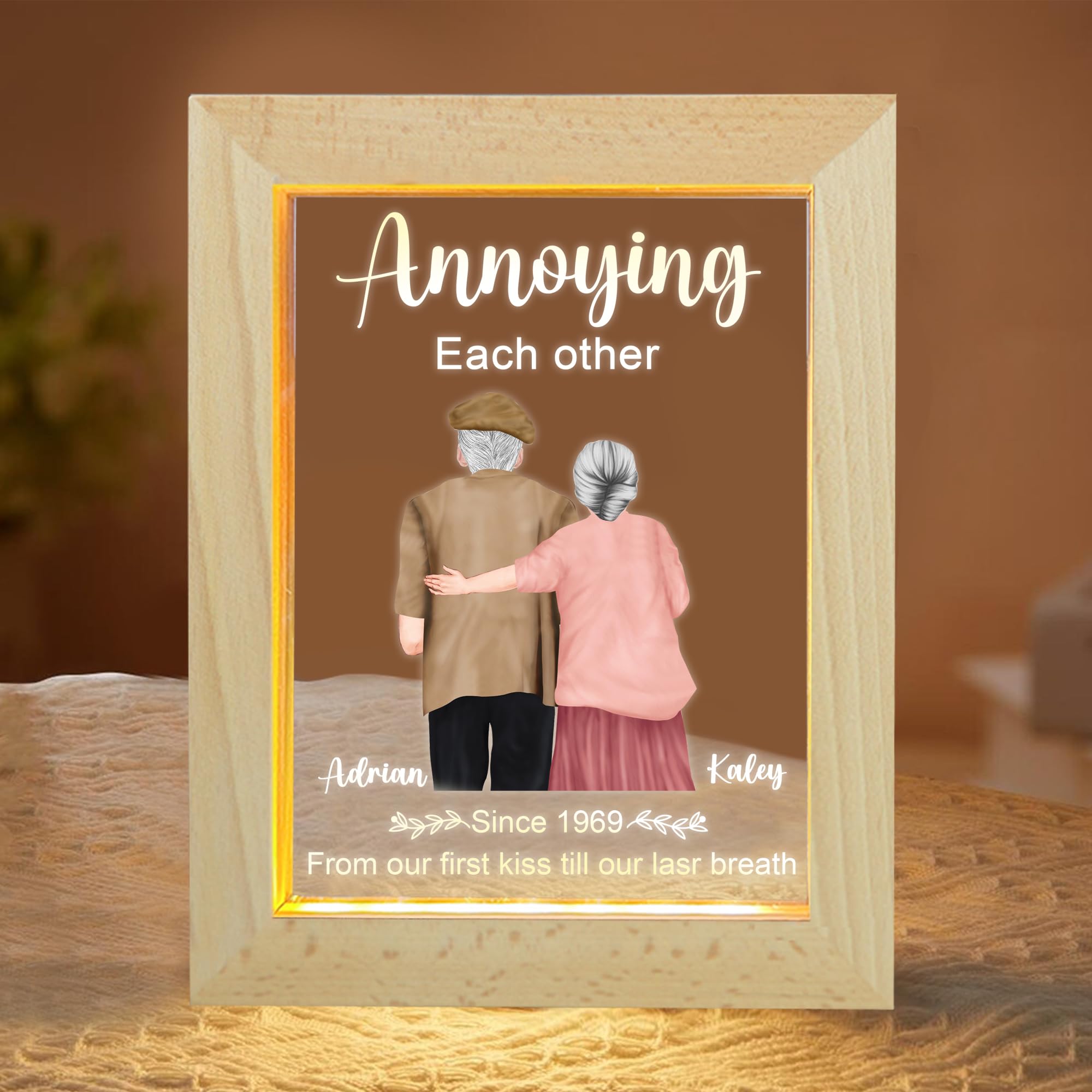Personalized Couple Portraits Acrylic Frame Light Custom Annoying Each Other from Our First Kiss Till Our Last Breath LED Night Light Couple Shadow Box Name Plaque Light Sign Gift for Couple Wife