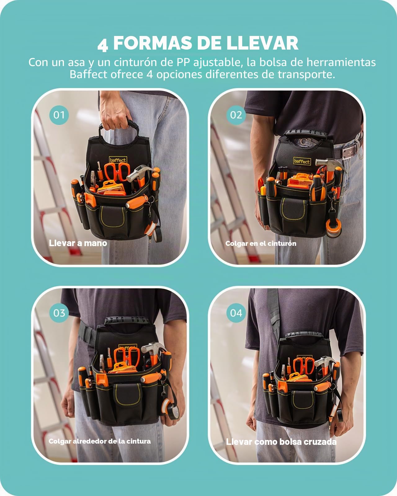 Bolsa para electricista, 20 bolsillos Cinturón para bolsa de herramientas de lona con cinturón de ajustable Herramienta para electricistas de servicio pesado Bolsa de trabajo de cintura