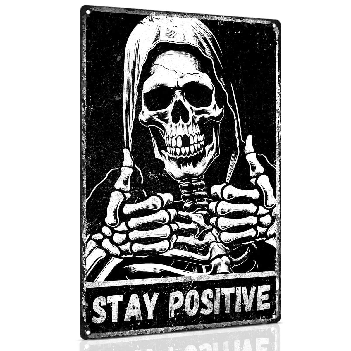 Vintage Metal Tin Sign Death Skeleton - Gothic Halloween Horror Decor For Skull Lovers Gift - 8x12 Inch Custom Private Property Signs Outdoor