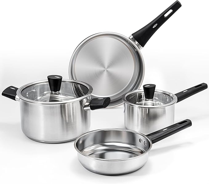 6-Piece Stainless Steel Pots and Pans Set, Kitchen Cookware Set