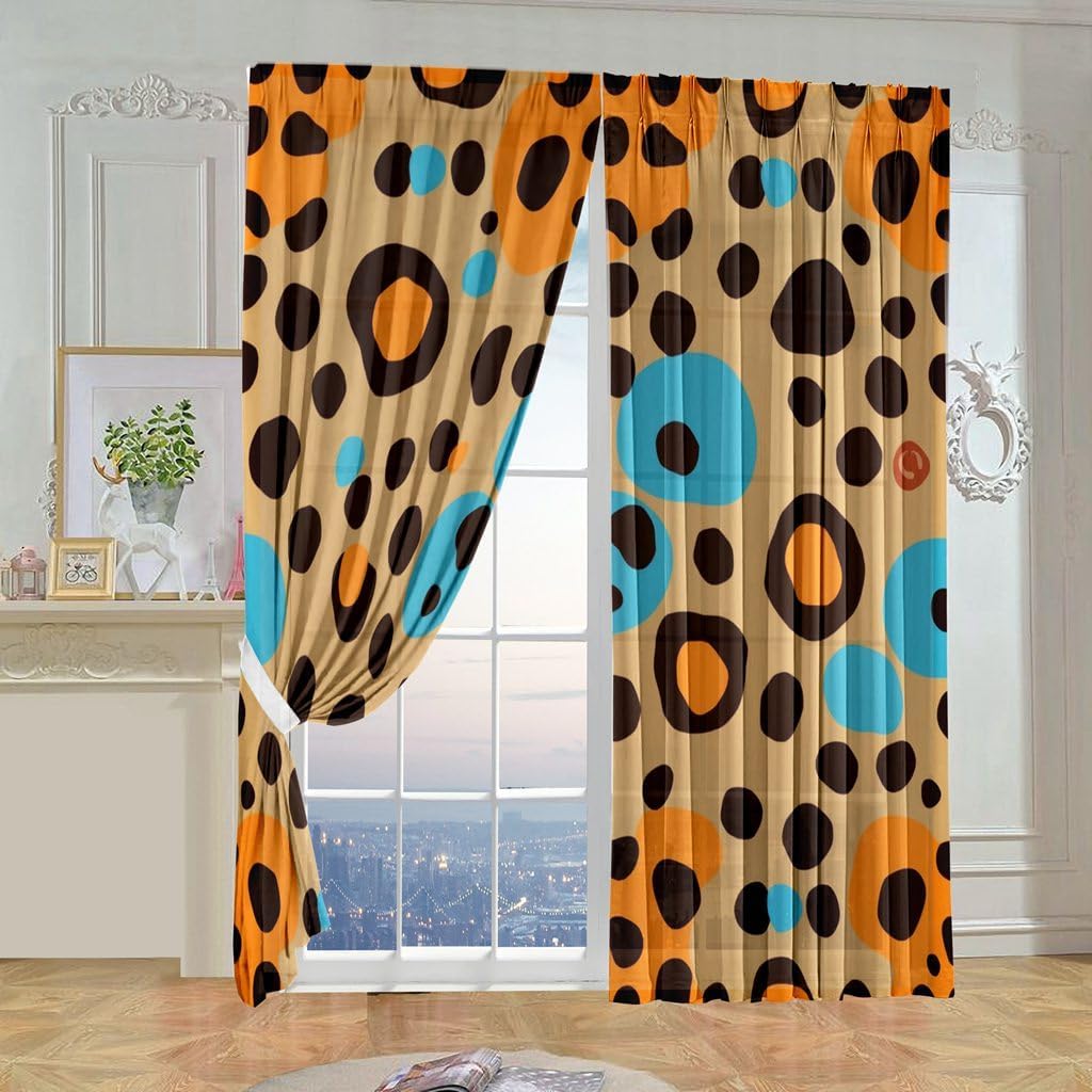 Zebra Print Semi Sheer Curtains Skin Texture Striped Abstract Art Printed Rod Pocket Light Filtering Window Panels for Living Room, 2 Pieces Total 104 Inch Wide, 96 Inch Long