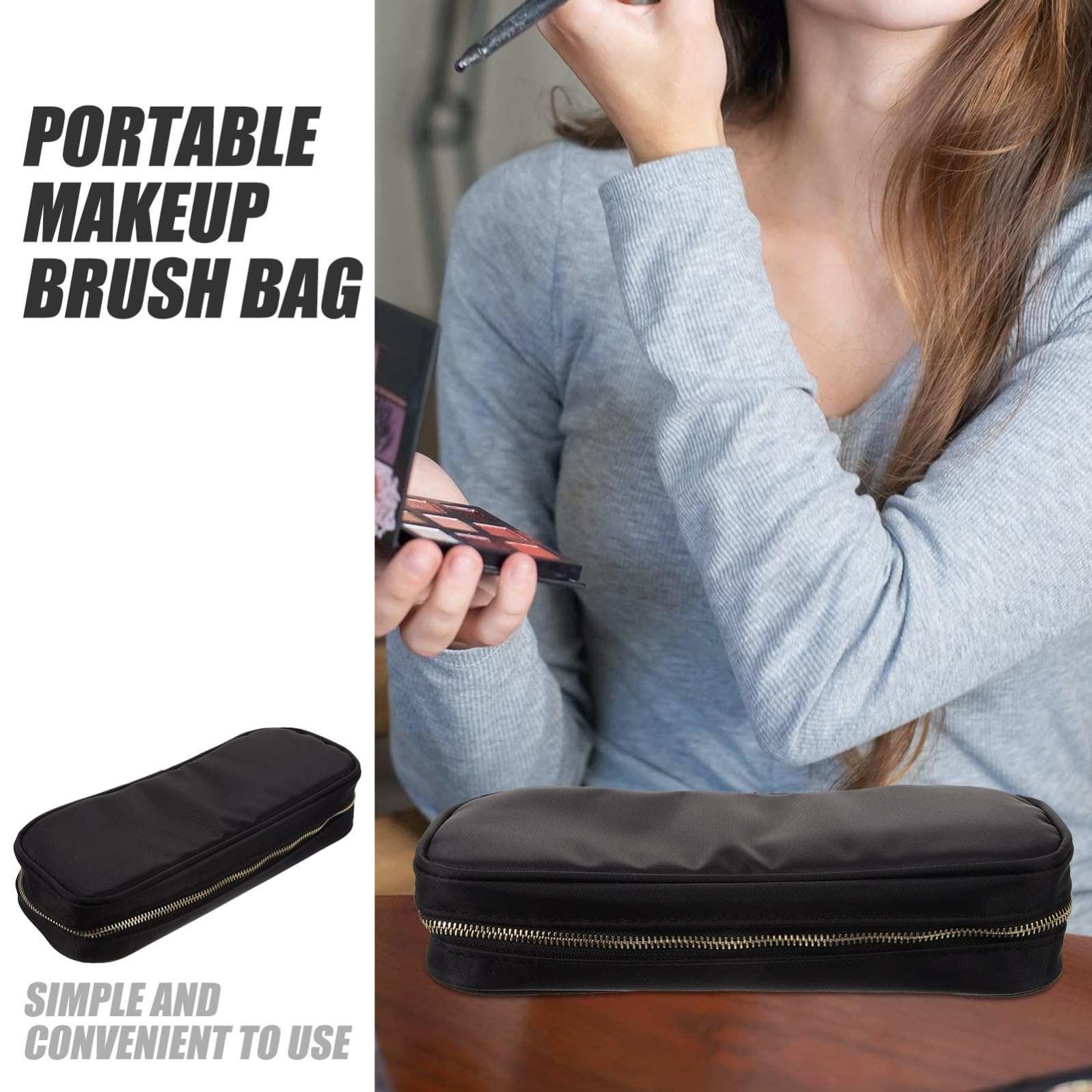 Astuccio per Pennelli Make Up da Viaggio Oxford Leggero e Portatile Chiusura a Zip, Organizer Cosmetico per Attività Outdoor