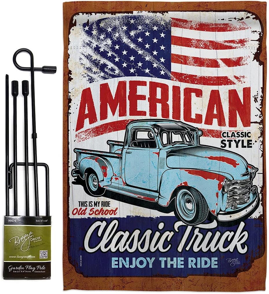 Classic Truck Burlap Burlap Garden Flag Interests Vehicle Retro Car Motorcycle Scooter Vintage Hobbies Leisure Small Decorative Gift Yard House Banner Double-Sided Made In USA 13 X 18.5