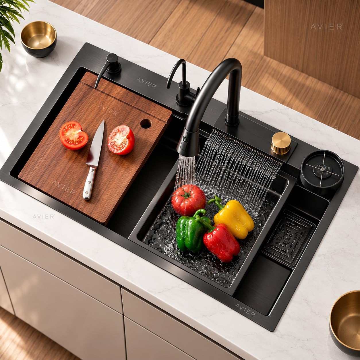 Smart Kitchen Sink 30'' x 18'' x 9'' Inch Waterfall Single Bowl