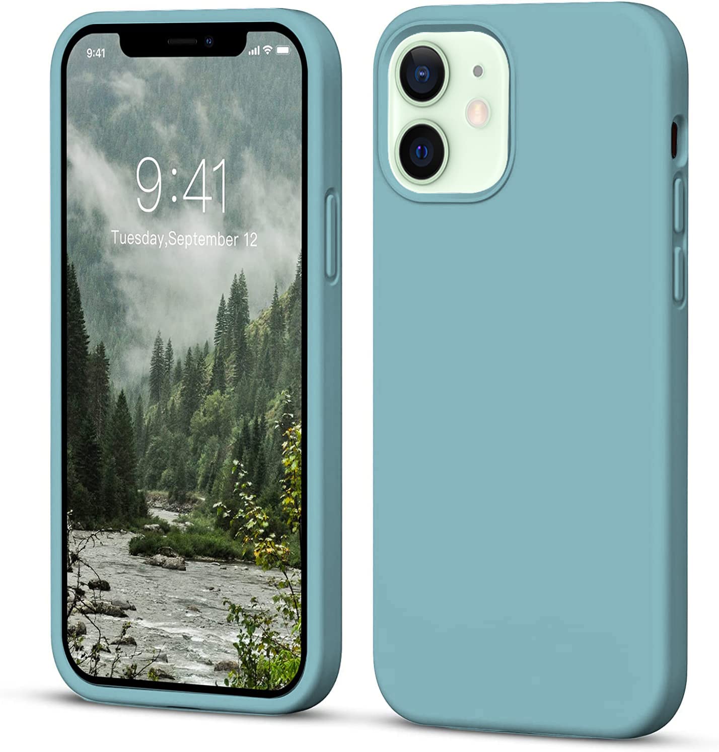 LOXXO Microfiber Candy Case Compatible For Iphone 12 Smooth Touch Cushion Liquid Soft Silicone Gel Rubber Phone Cases Non-Slip Full Body Protective Shockproof Back Cover (Cactus)Blue