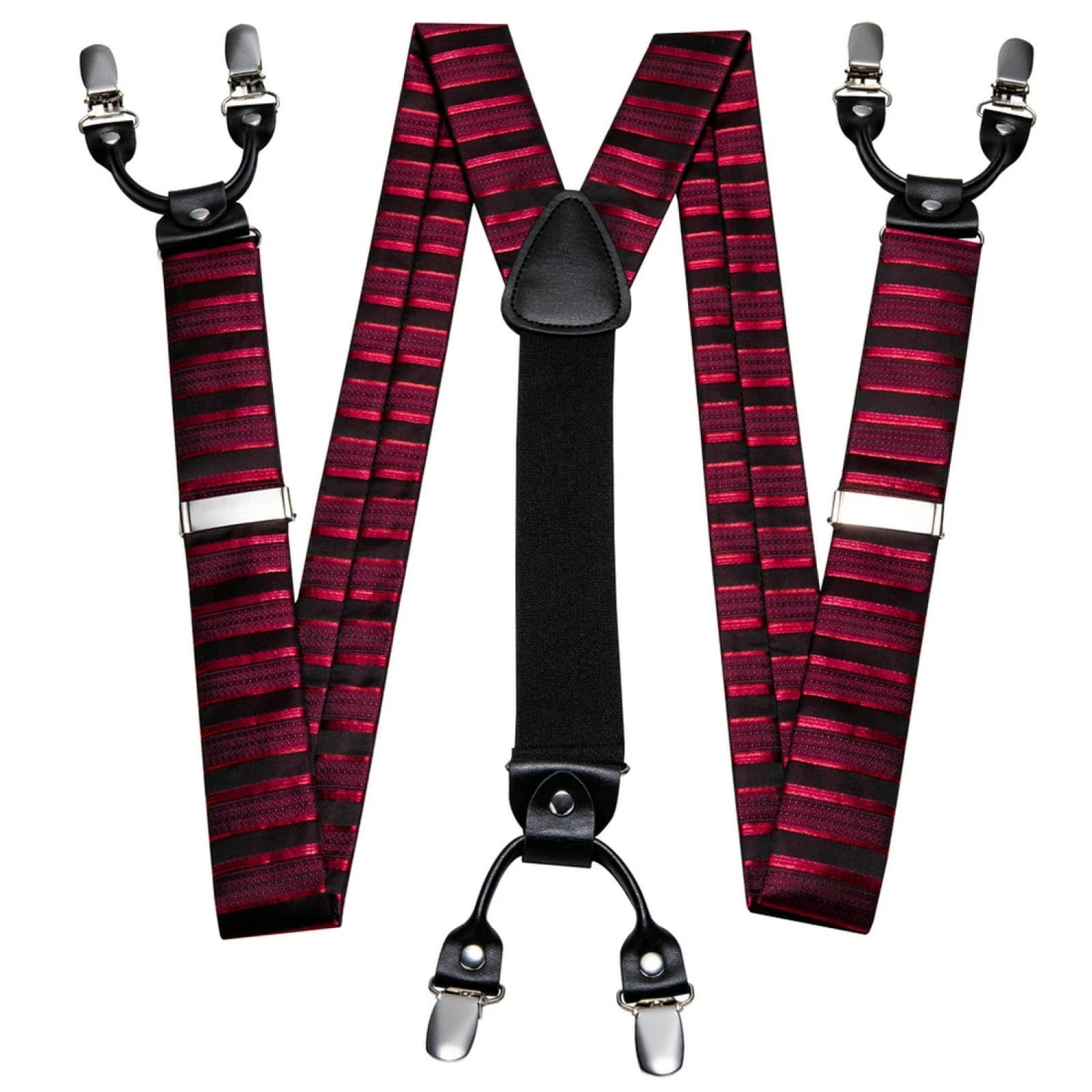 Hosenträger Suspender Gestreifte Hosenträger Für Männer Party Vorgebundene Fliege Einstecktuch Manschettenknöpfe Set Aus Seide Leder Metall 6 Klammern