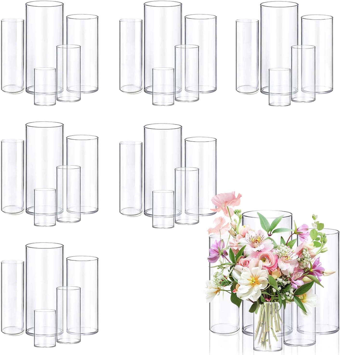 30pcs Glass Vase Cylinder Vases for Centerpieces Small Flower Glass Vases Home Decor Centerpiece Table Clear Flower Vase Decorations for Wedding?Holiday 4,6,7.5,8,10 Inch Tall Clear 30Pack-4+6+7.5+8+10Inches