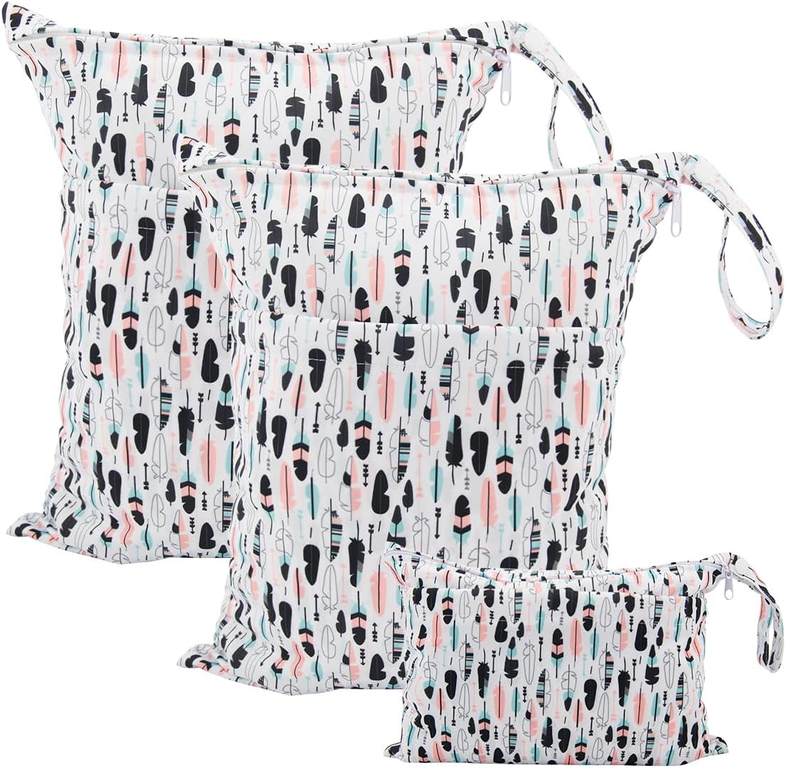 ALVABABY 3pcs Baby Cloth Diaper Wet Dry Bags Waterproof Reusable with Two Pockets Travel Beach Pool Daycare Soiled Baby Items Yoga Gym Bag for Swimsuits or Wet Clothes 3L-H1