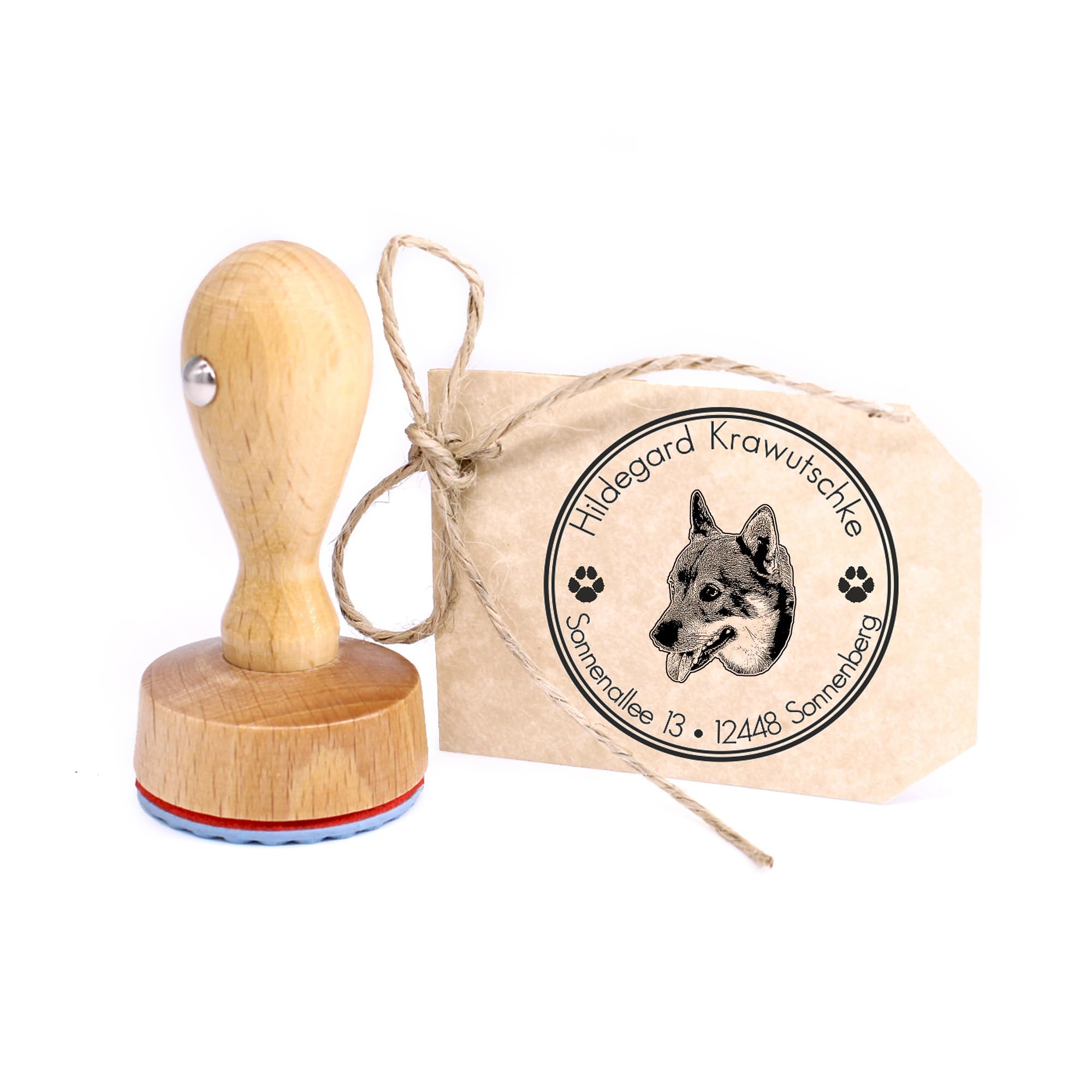 Dekolando Personalised Swedish Wallhund Dog Dogs Round 40 mm Address Stamp Wooden Stamp Name Stamp Address Family Stamp Book Stamp