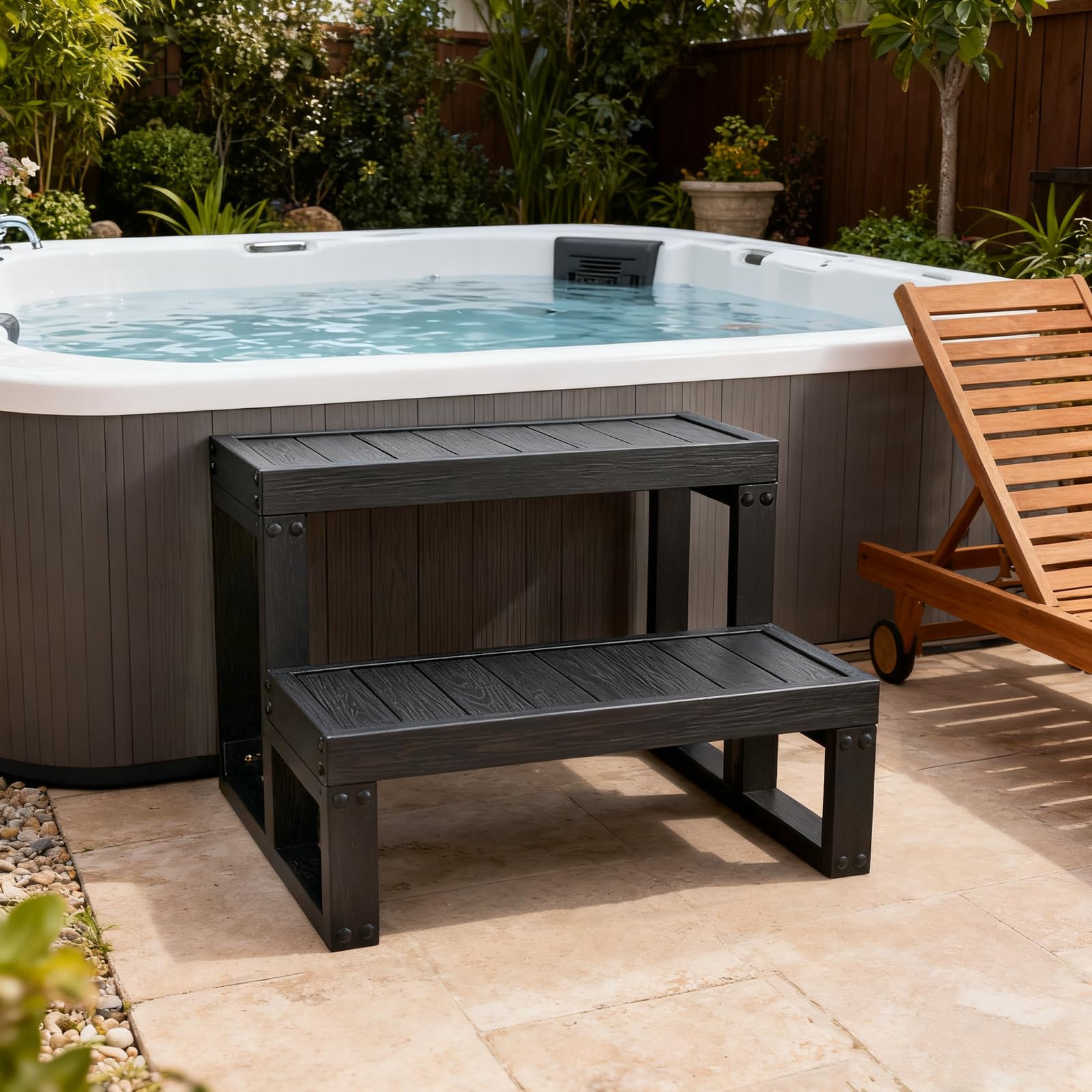 Whirlpool - Escalón para exteriores para bañera o bañera, fácil acceso a la bañera y al aire libre, para personas mayores y familias, 60 x 54 x 42,3 cm