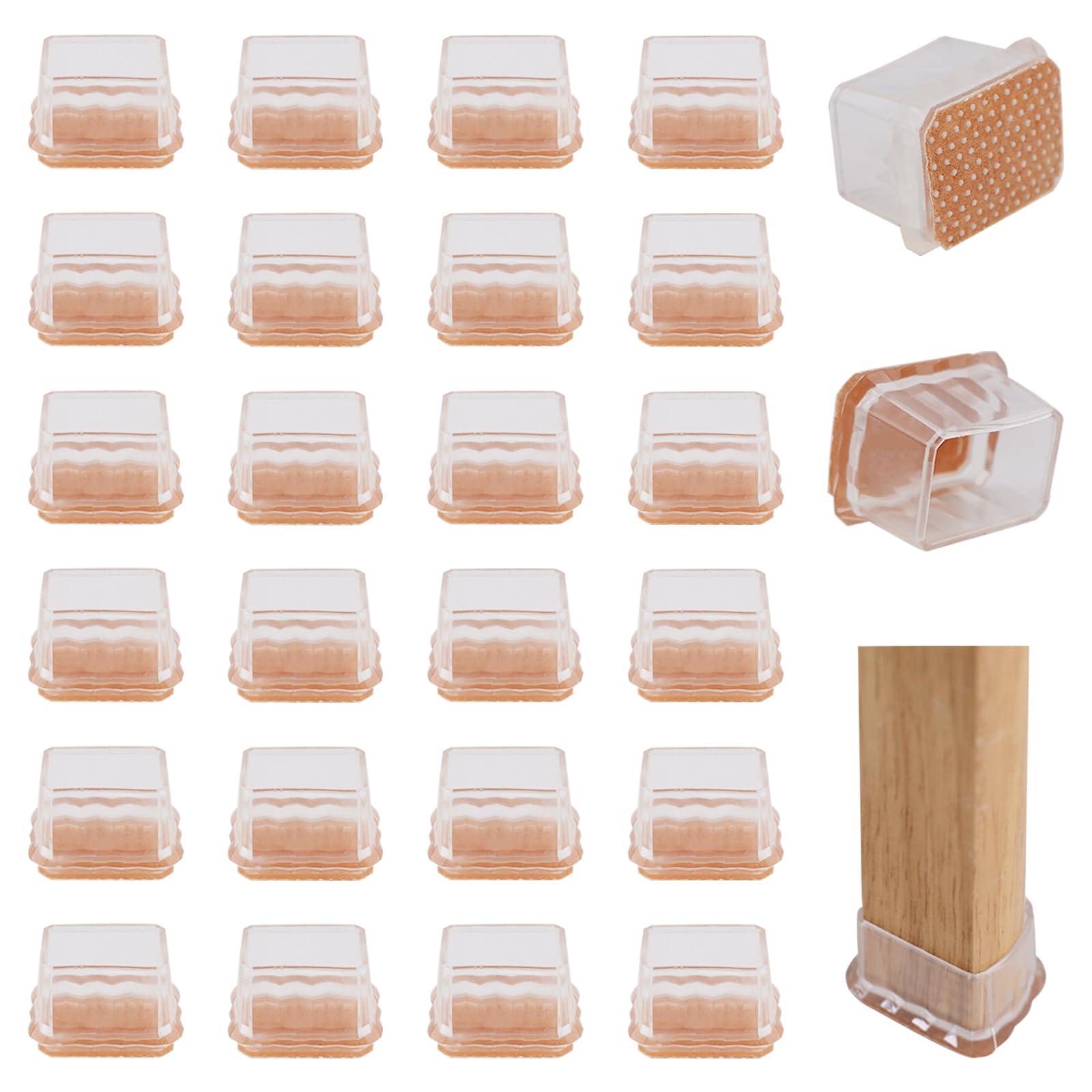 24 Piezas Protector de Suelo para Patas de Silla Rectangular Protector Patas Sillas Transparentes Tapas para Patas de Silla con Fieltro (Aplicable Longitud 40-46mm, Ancho 30-36mm)