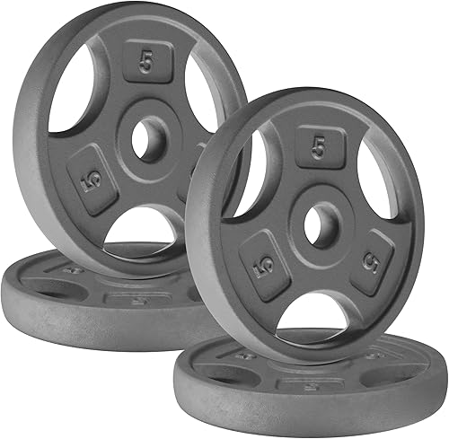 Yes4All Placas de peso de agarre estándar de 1 pulgada, hierro fundido con varios tamaños de 2.5 libras a 35 libras para entrenamiento de fuerza,