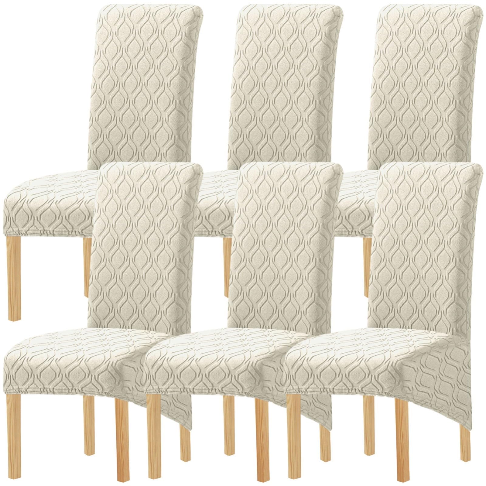 Kitegrese Jacquard Large Dining Chair Covers, XL High Back Dining Chair Covers Stretch Removable Washable for Dining Room Kitchen Banquet(Beige, 6PCS)