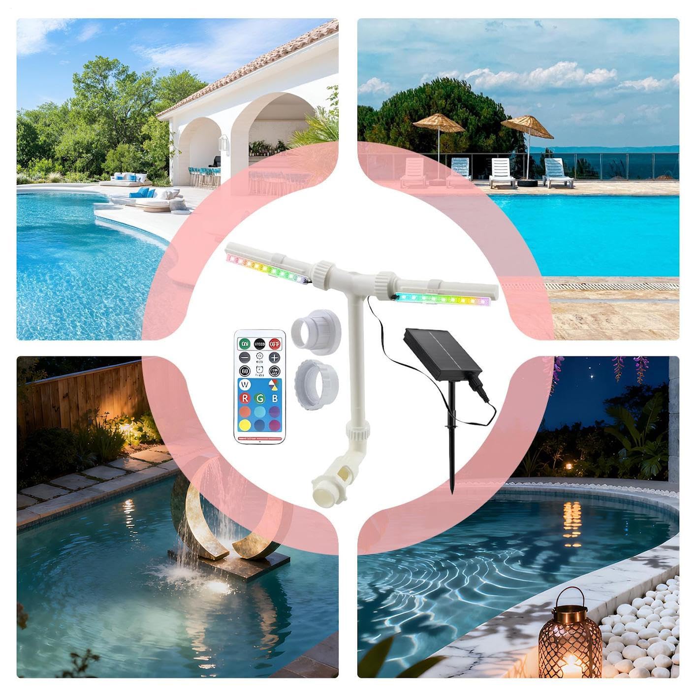 Fontaine à eau pour piscine, dispositif cascade avec télécommande