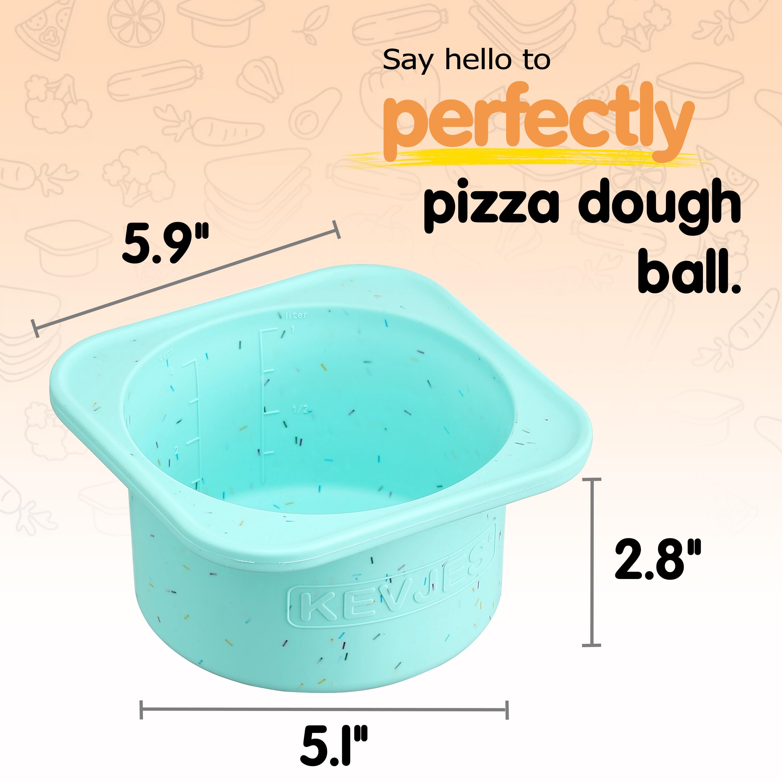 KEVJES 1000ml PLUS Pizza Sourdough Proofing Containers with Air-tight Lids for DIY family Artisan Pizza,Bread,Bagel-Food Grade Silicone -Dishwasher Safe-2 Pack (Bondi Mint-Sprinkles Pattern)