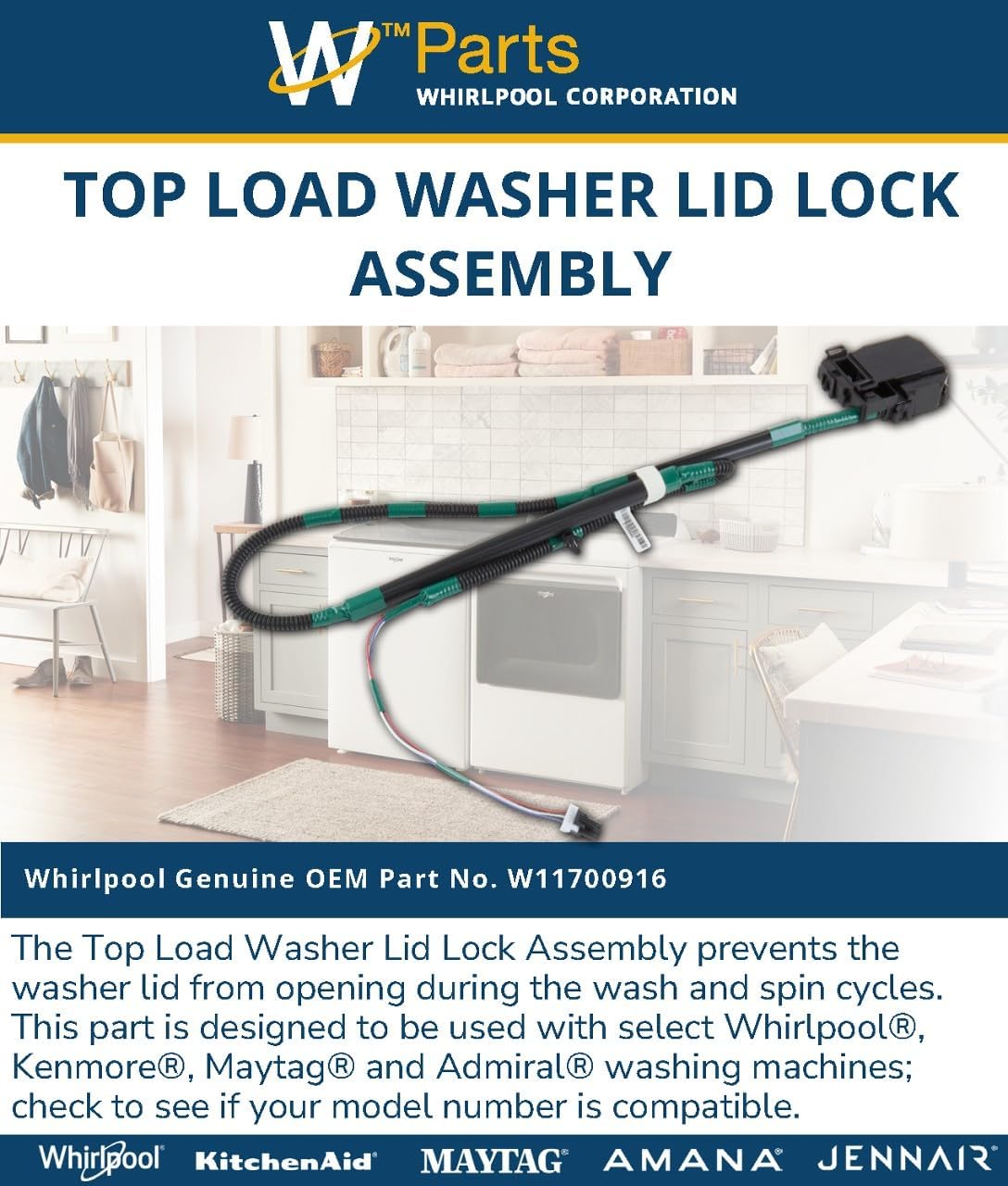 Whirlpool W11700916 Genuine OEM Washer Door Lock Replacement Part - Replaces W11543566, W11394572, and W11032875